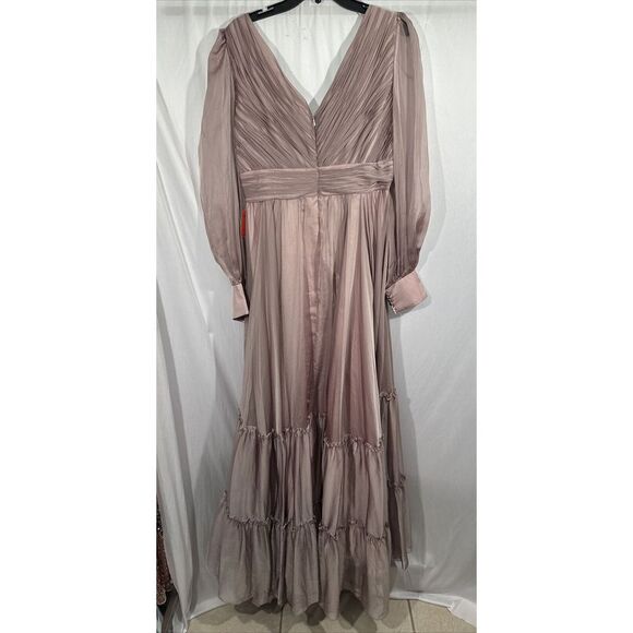 NWD $598 Mac Duggal [ 12 ] Faux Wrap long Sleeve Tiered Gown in Mocha Pink #S976 - Picture 10 of 16